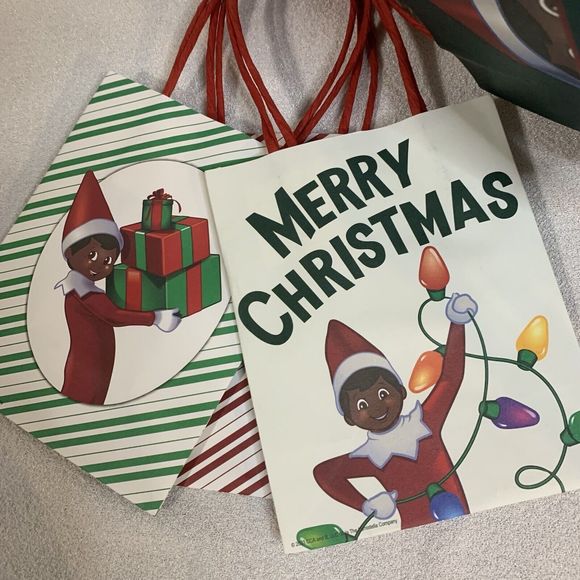Christmas Gift Bags 10 Kraft Assorted Handle Elf On The Shelf 5.5x4.5x2.5 Small - Picture 4 of 8
